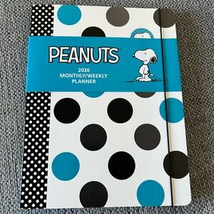 NWT Peanuts 2026 Planner with Black and Blue Polka Dots